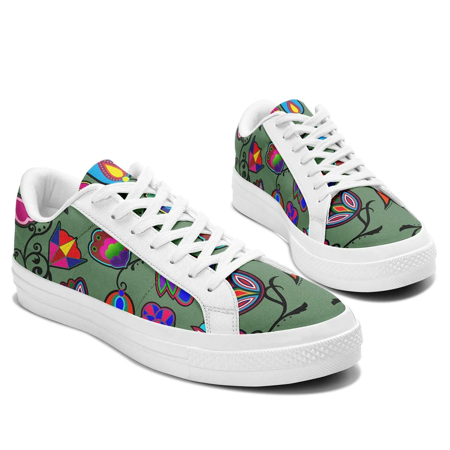 Indigenous Paisley Dark Sea Aapisi Low Top Canvas Shoes White Sole