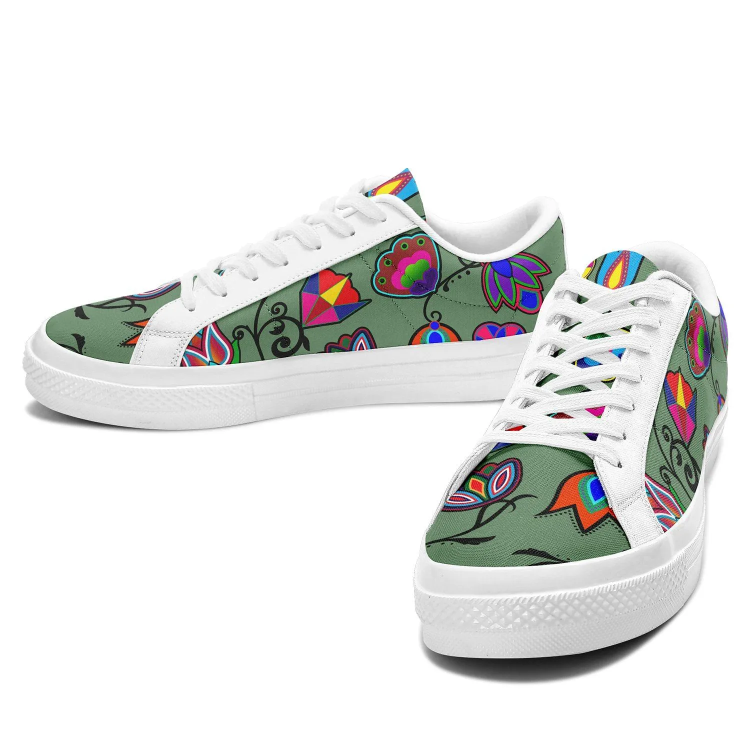 Indigenous Paisley Dark Sea Aapisi Low Top Canvas Shoes White Sole