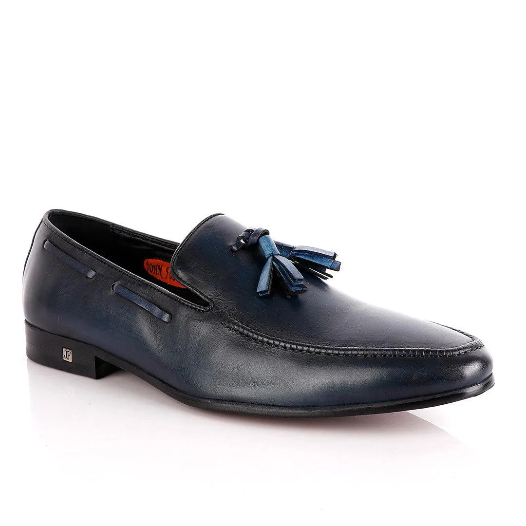 John Foster Blue Leather Slip on Tassel Shoe