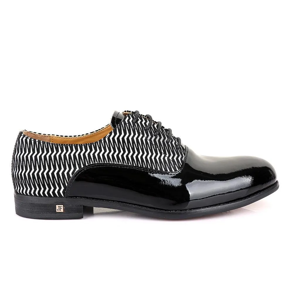 John Foster Laceup Silver Pattern Black Leather Shoe