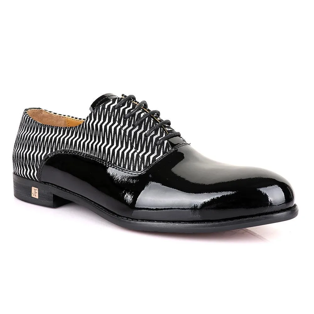 John Foster Laceup Silver Pattern Black Leather Shoe