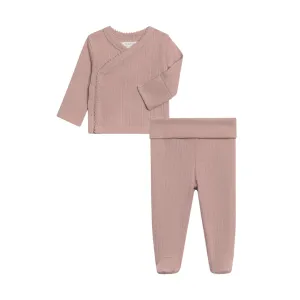 Lacey Pointelle Kimono Top & Pant Set - Wren