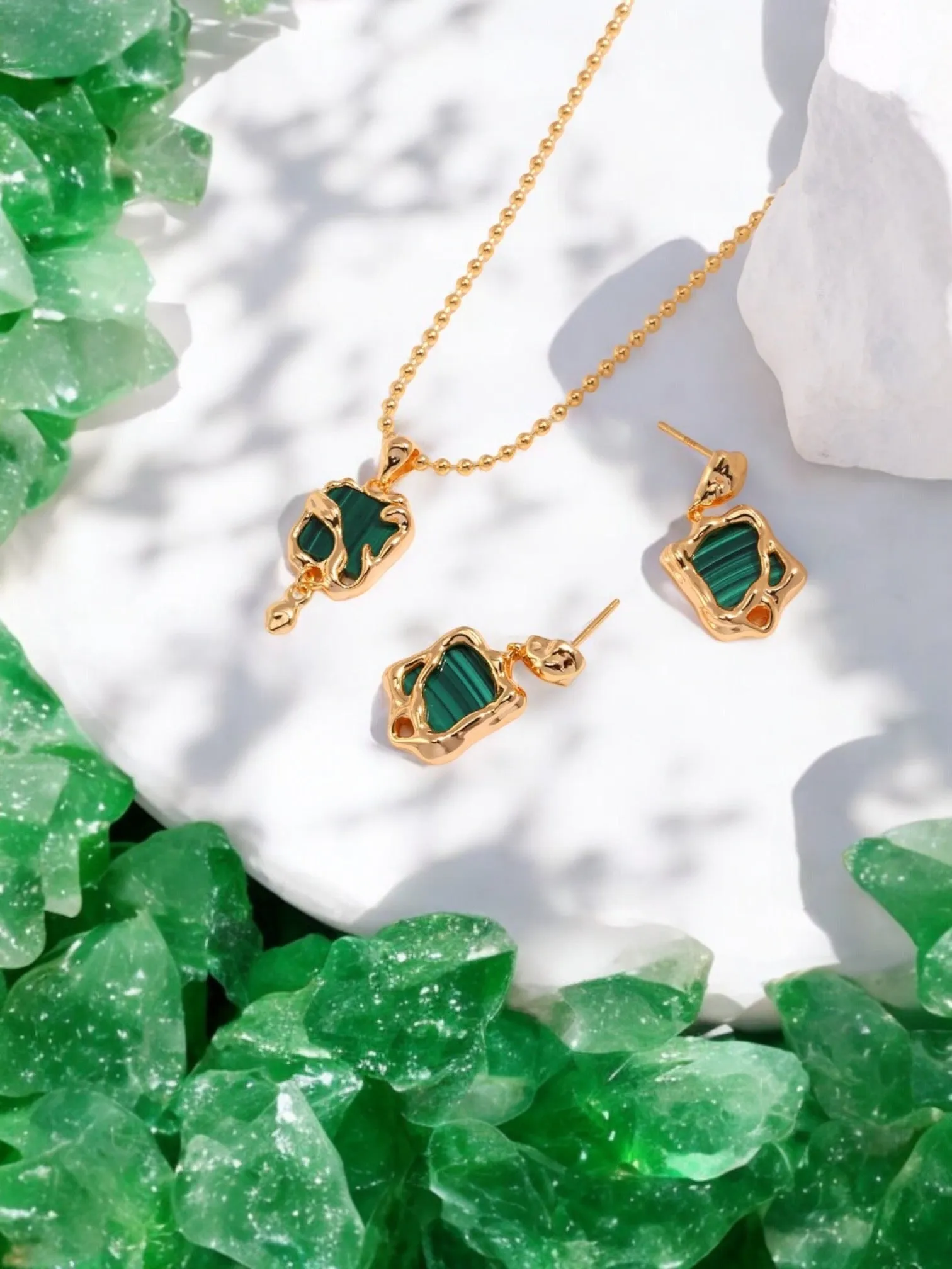 Lauretta - Malachite Stone Dangle Earrings