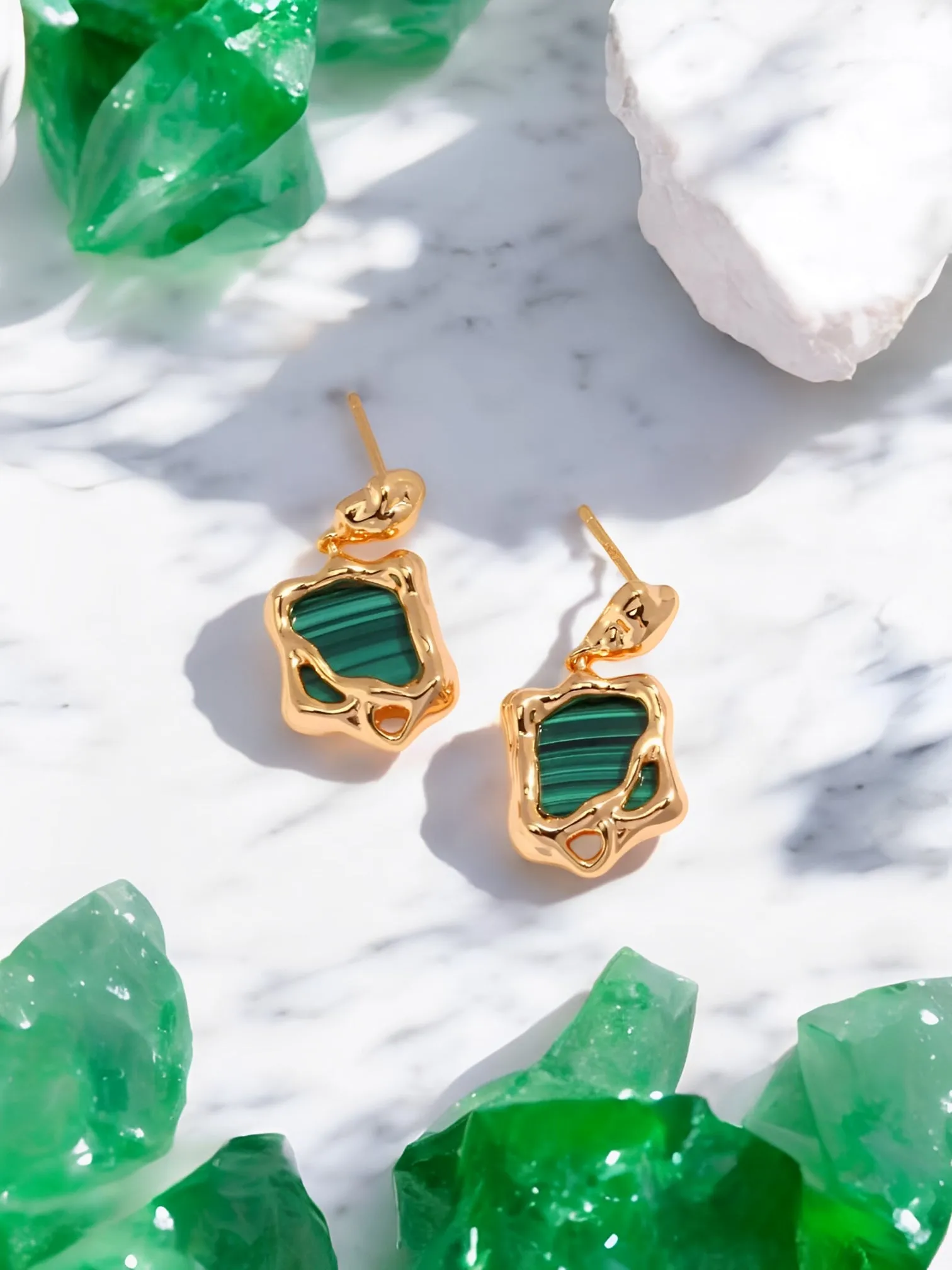 Lauretta - Malachite Stone Dangle Earrings