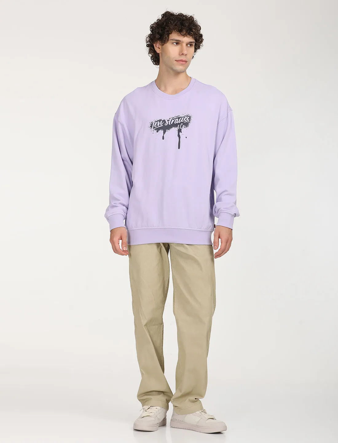 Men's Solid Lavender Crew Neck Sweatshirt