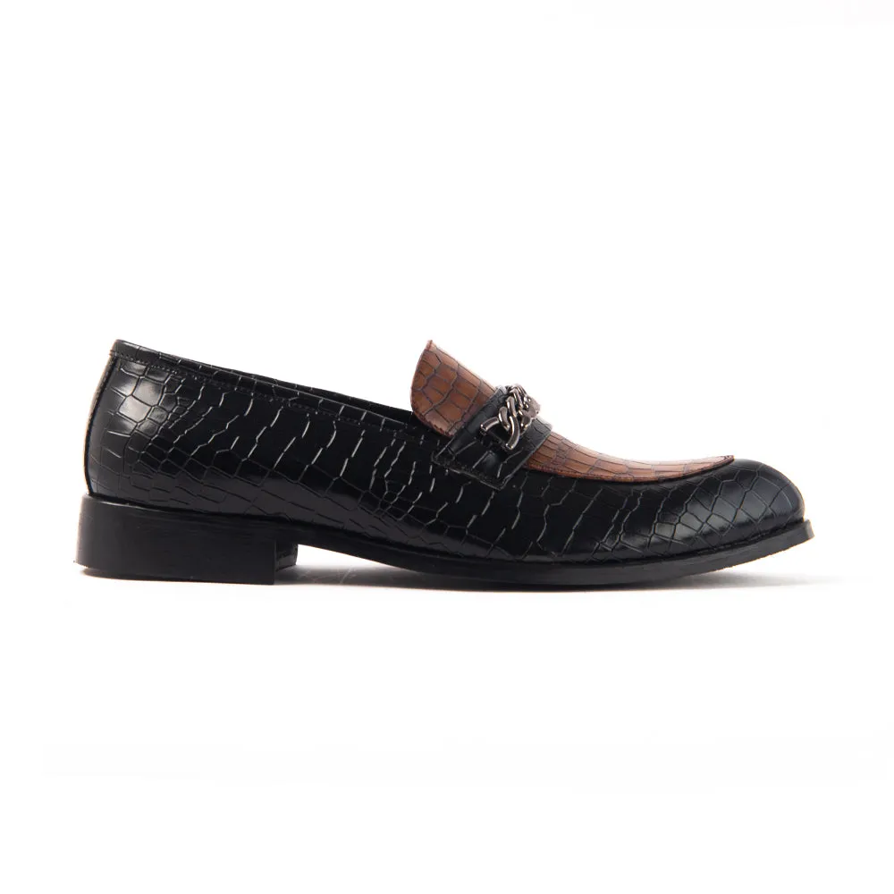 Monkstory Classic Croc Pointed Slip-Ons With chain - Black/Tan