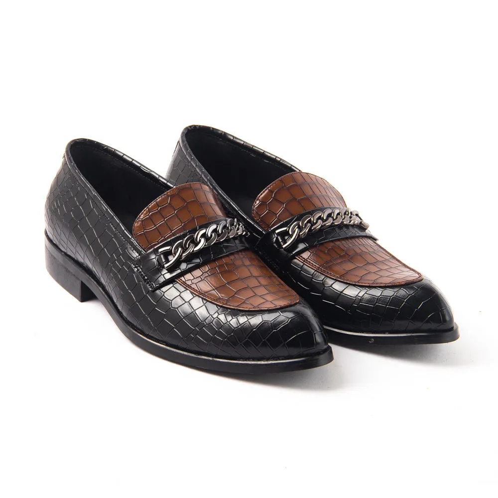 Monkstory Classic Croc Pointed Slip-Ons With chain - Black/Tan