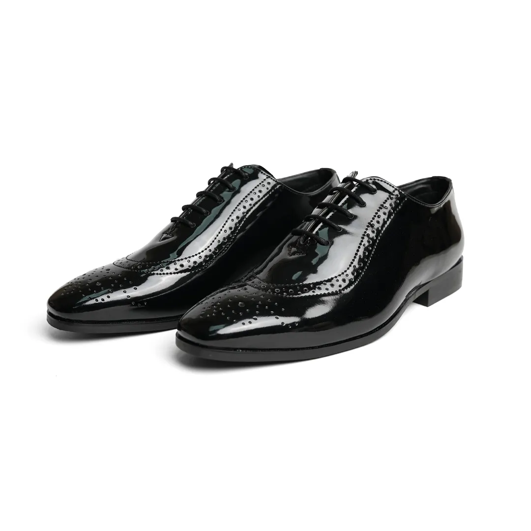 Monkstory Glossy Classic Patent Oxford Lace-Ups - Black