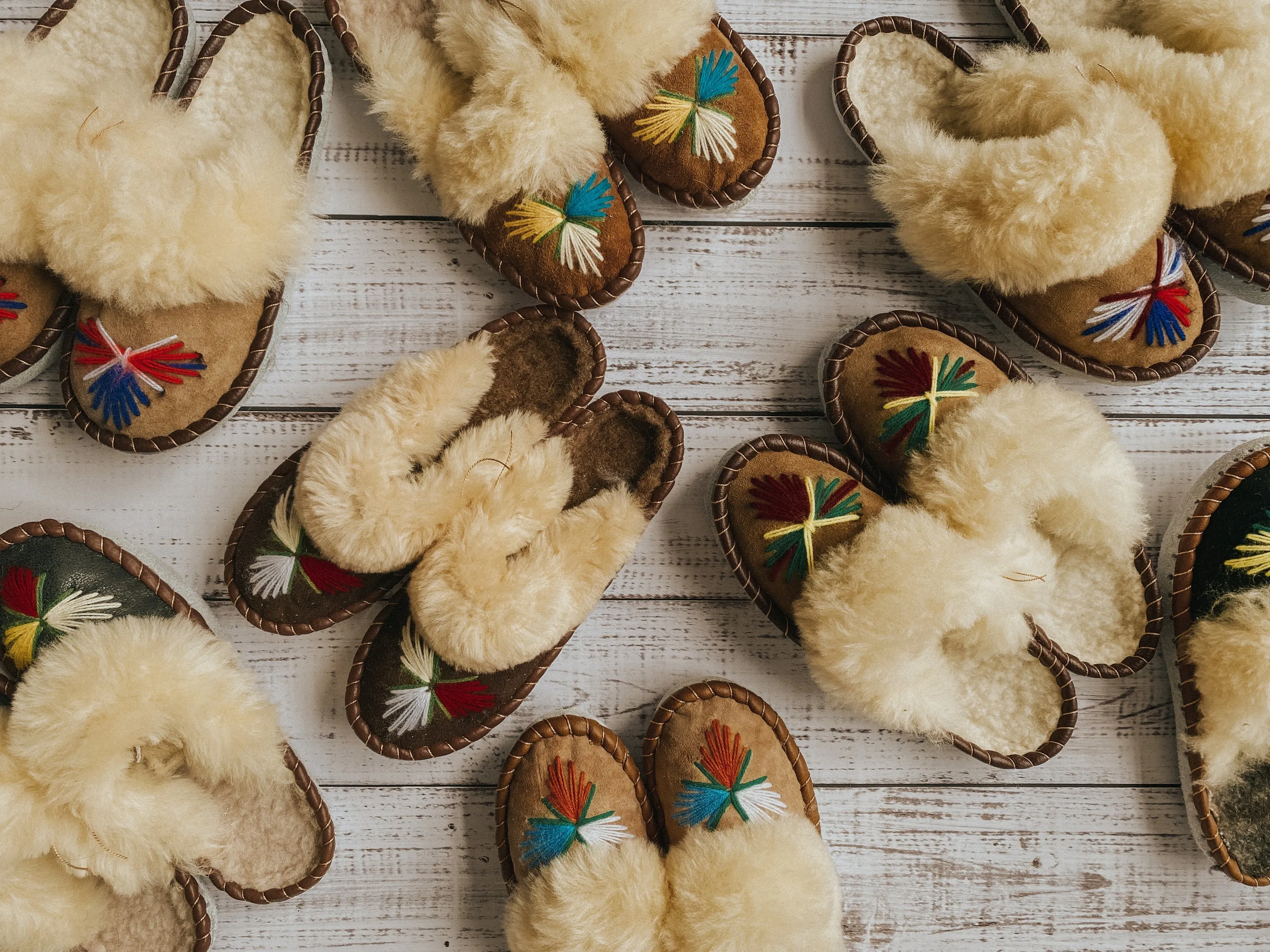 Natural Fur Brown Range Embroidered Slip on Slippers Lucky Dip