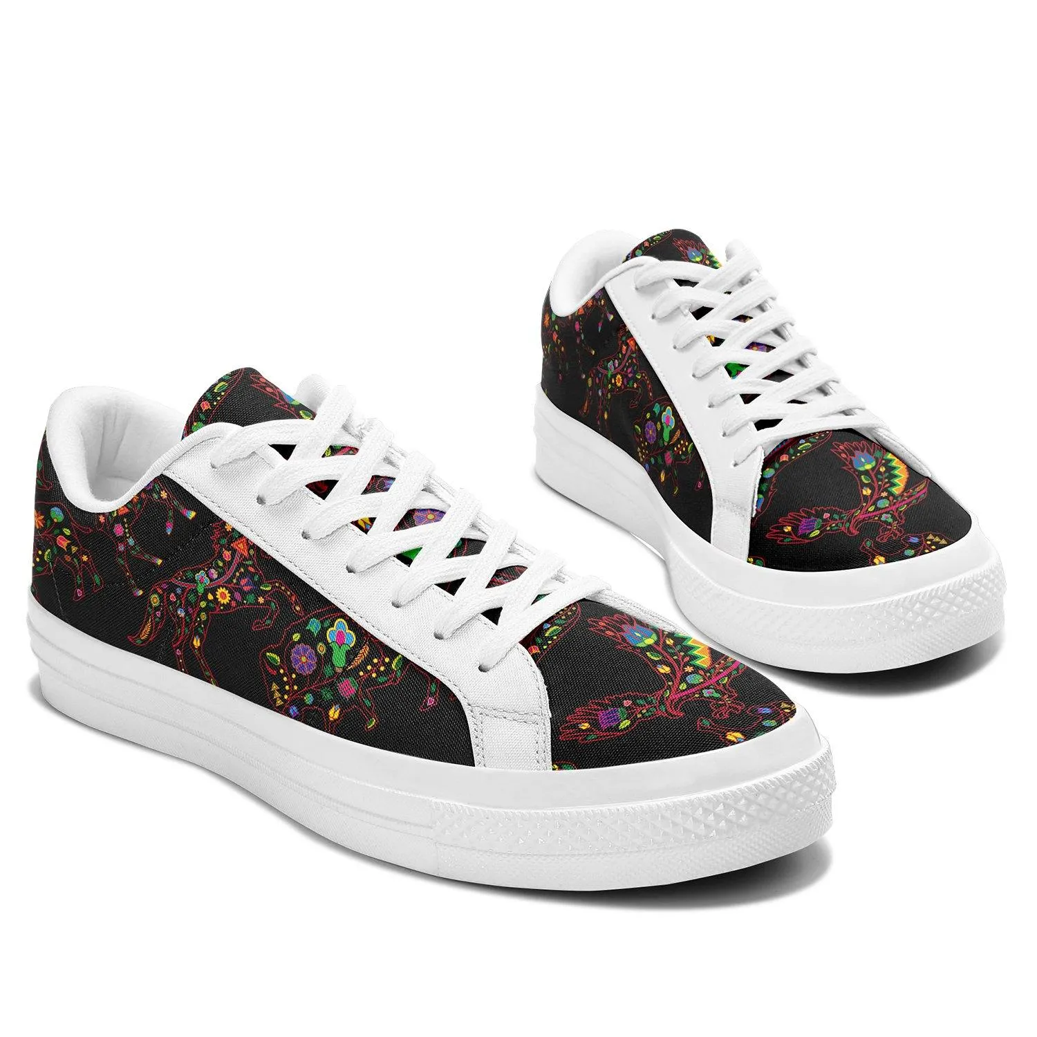 Neon Floral Animals Aapisi Low Top Canvas Shoes White Sole