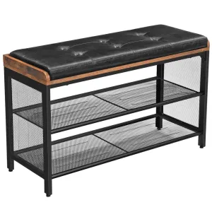 Padded Vintage Shoe Bench with Mesh Shelves – VASAGLE