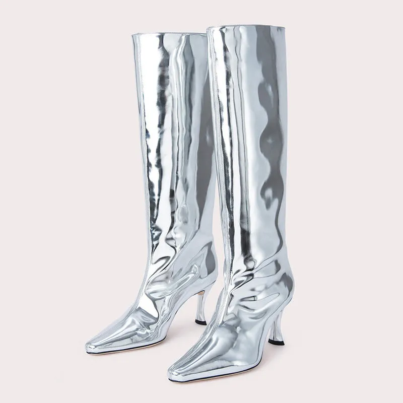 Patent Knee-High Western Boots