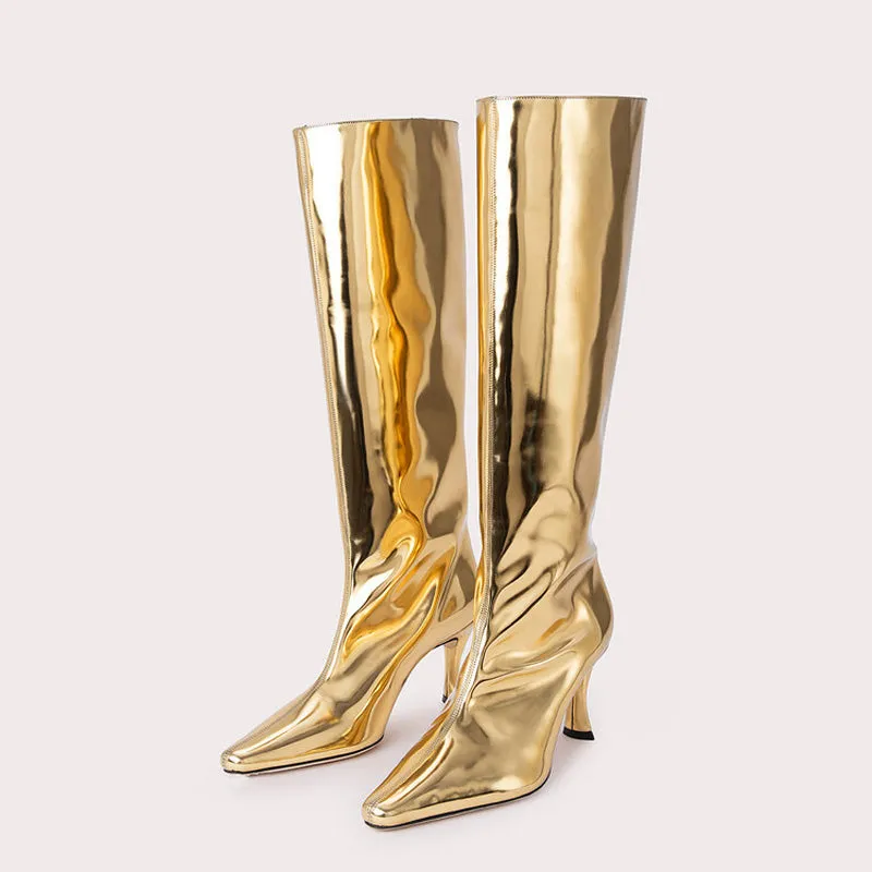 Patent Knee-High Western Boots