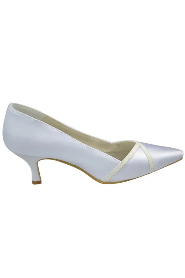 Pointed Toe White Satin Handmade Wedding Prom Shoes S118