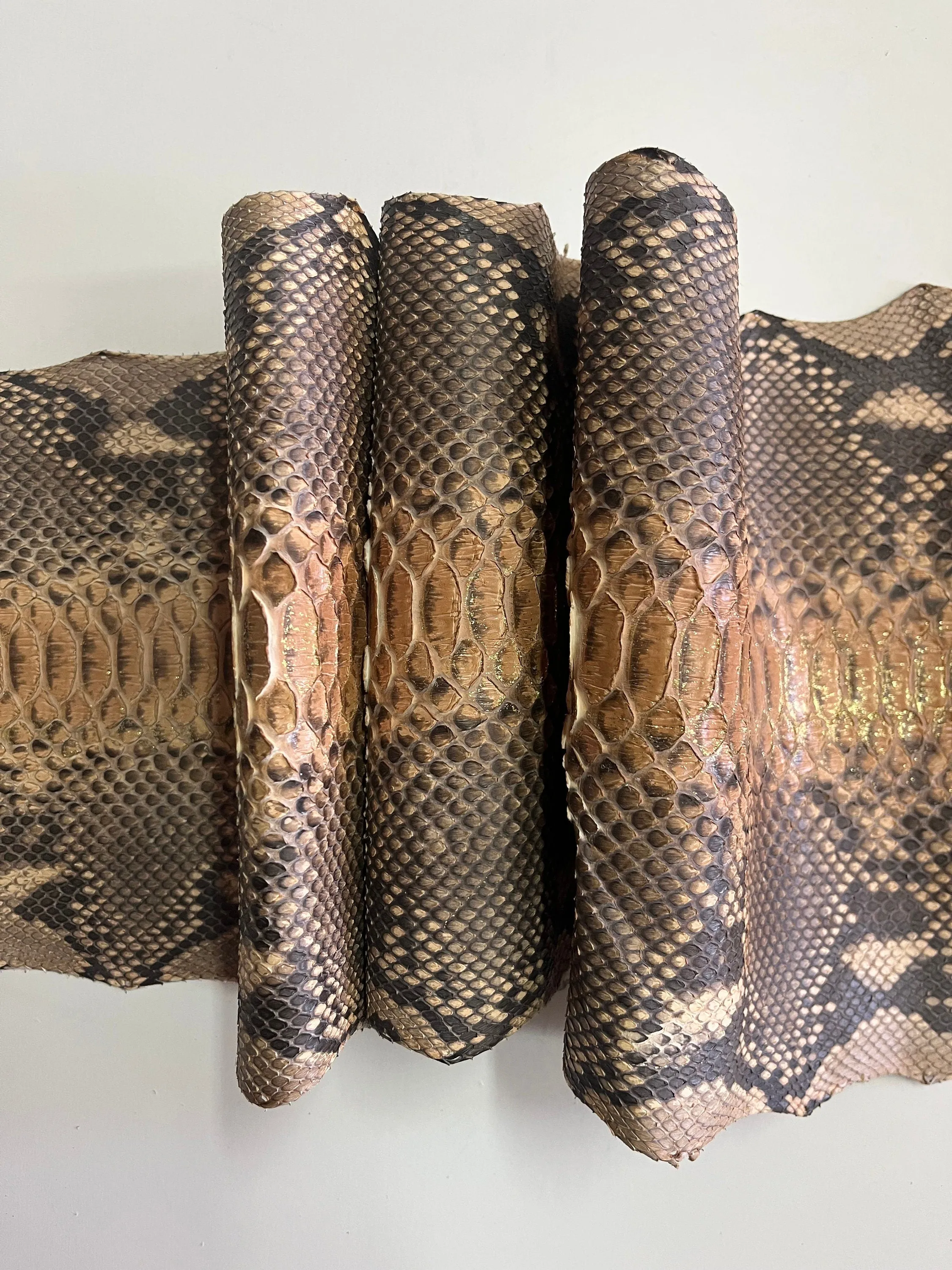 Real python leather, genuine snake leather hide color beige, long and wide snakeskin of thick 0,7mm(2 oz)