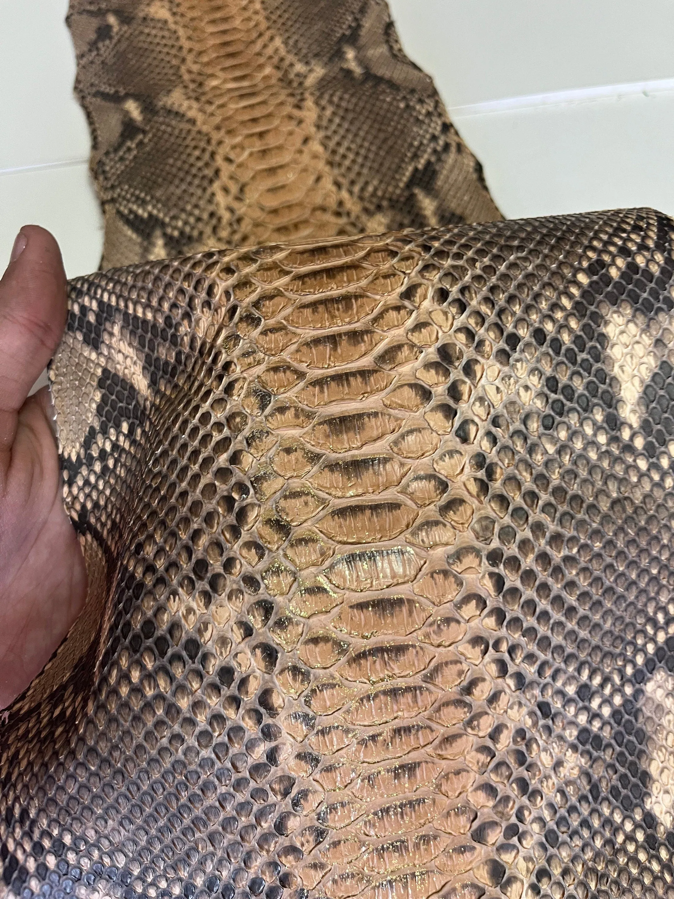 Real python leather, genuine snake leather hide color beige, long and wide snakeskin of thick 0,7mm(2 oz)