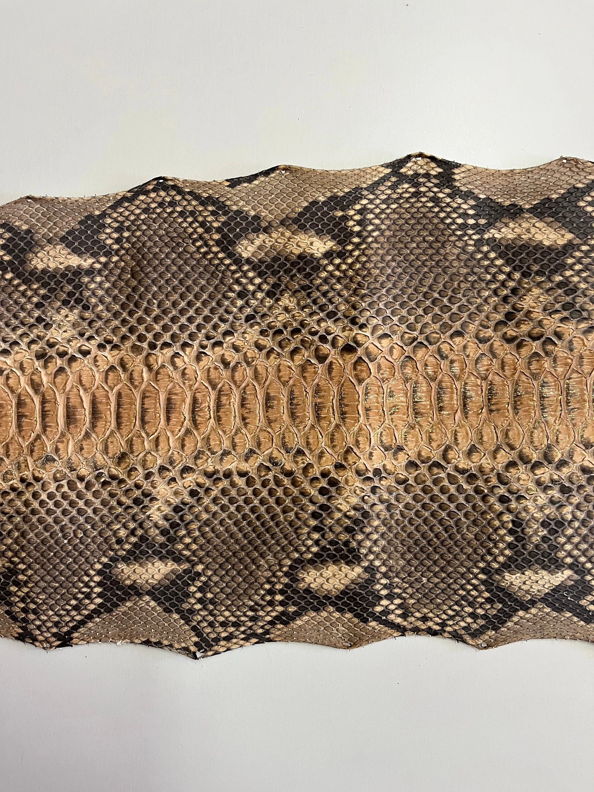 Real python leather, genuine snake leather hide color beige, long and wide snakeskin of thick 0,7mm(2 oz)