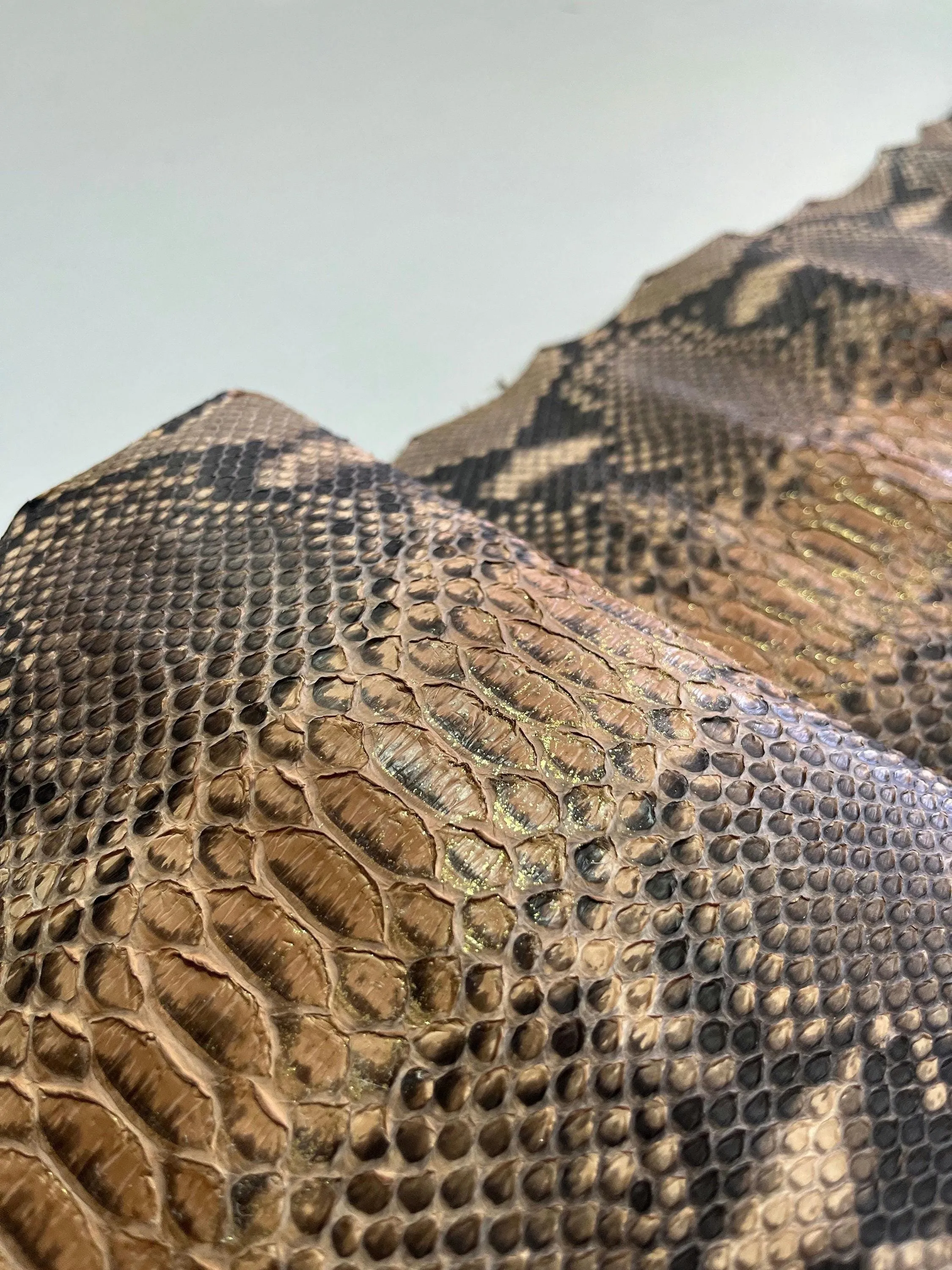 Real python leather, genuine snake leather hide color beige, long and wide snakeskin of thick 0,7mm(2 oz)