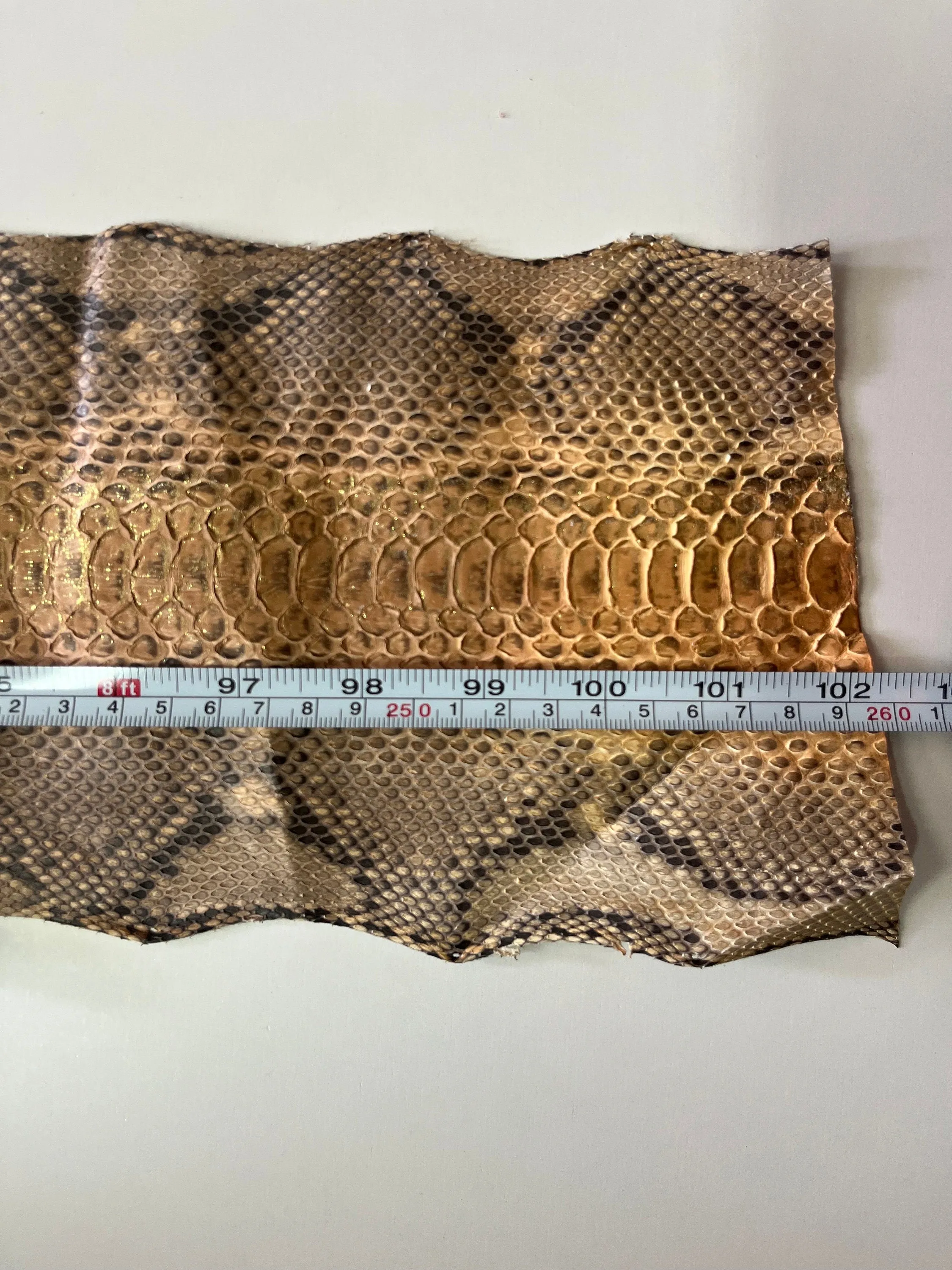 Real python leather, genuine snake leather hide color beige, long and wide snakeskin of thick 0,7mm(2 oz)