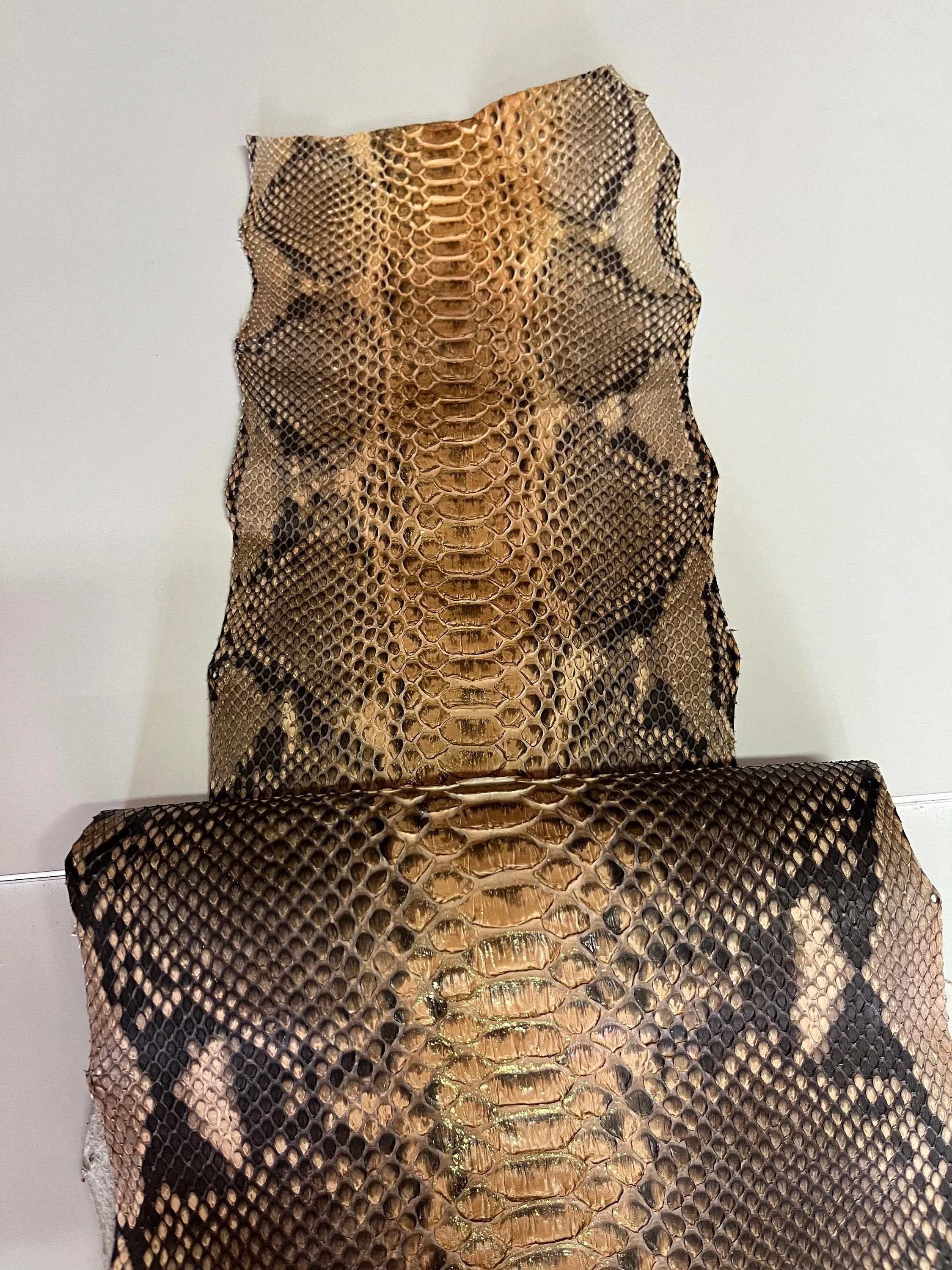 Real python leather, genuine snake leather hide color beige, long and wide snakeskin of thick 0,7mm(2 oz)