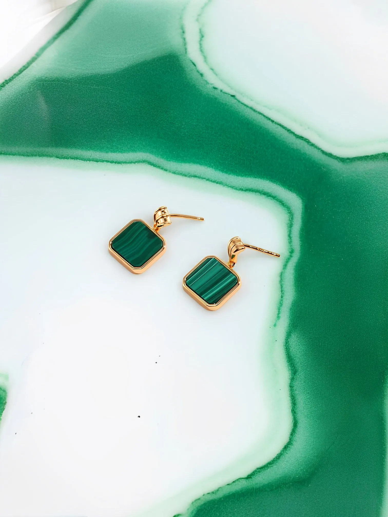 Serafina - Green Malachite Dangle Earrings