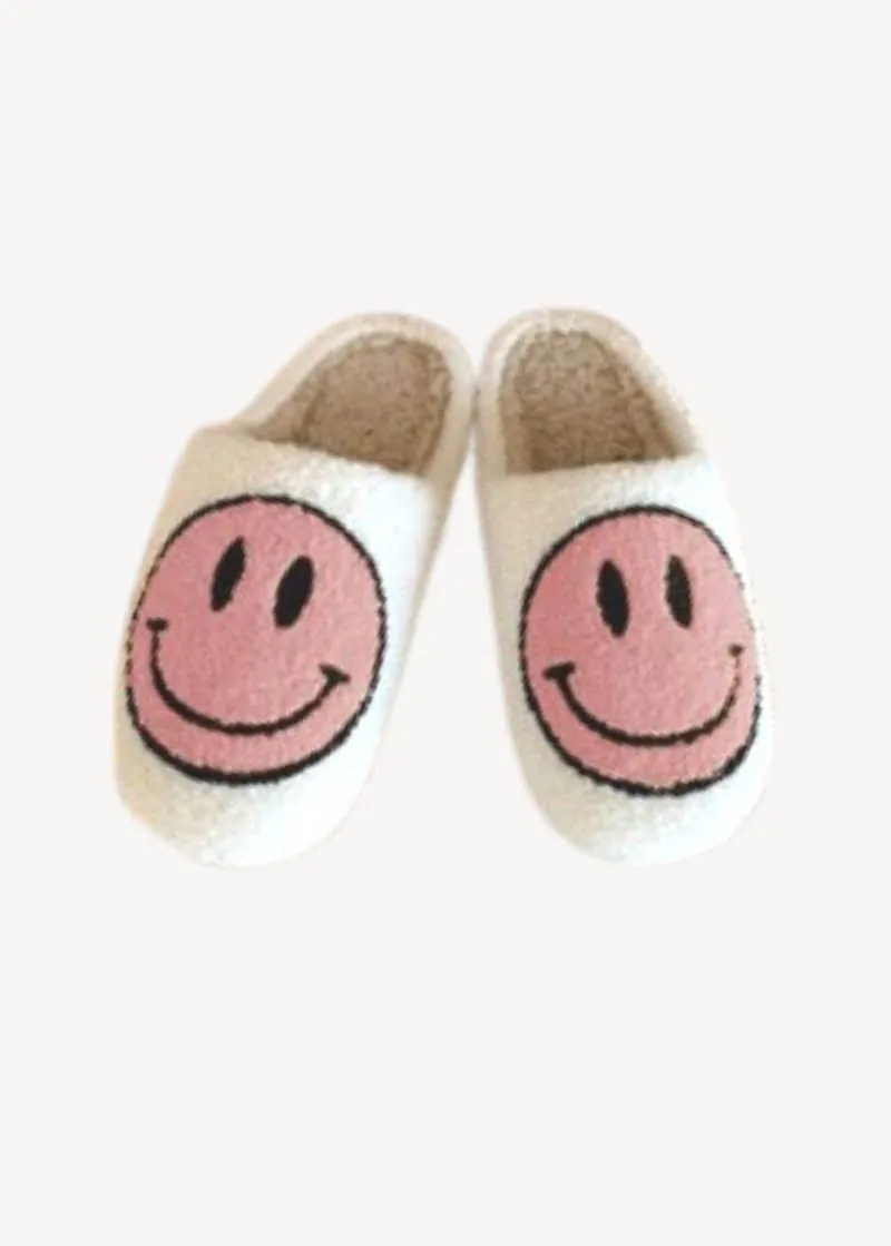 Sherpa Fuzzy Happy Face Slippers