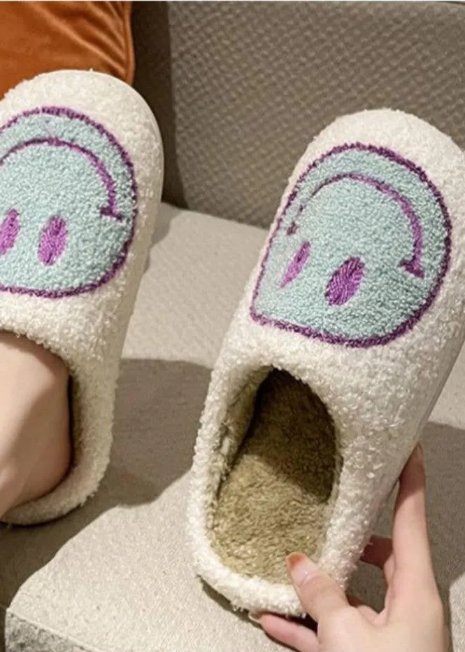 Sherpa Fuzzy Happy Face Slippers