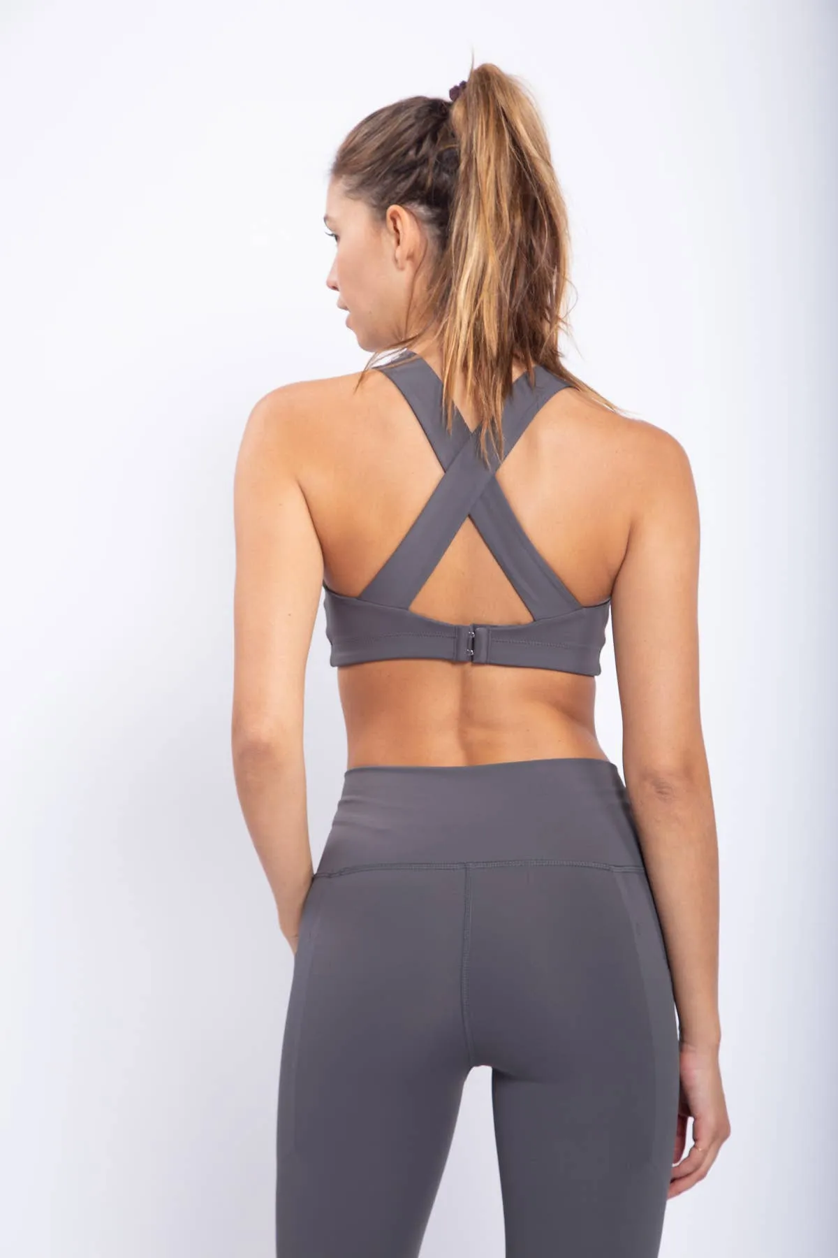 Split Front Overlay Back Adjustable Sports Bra