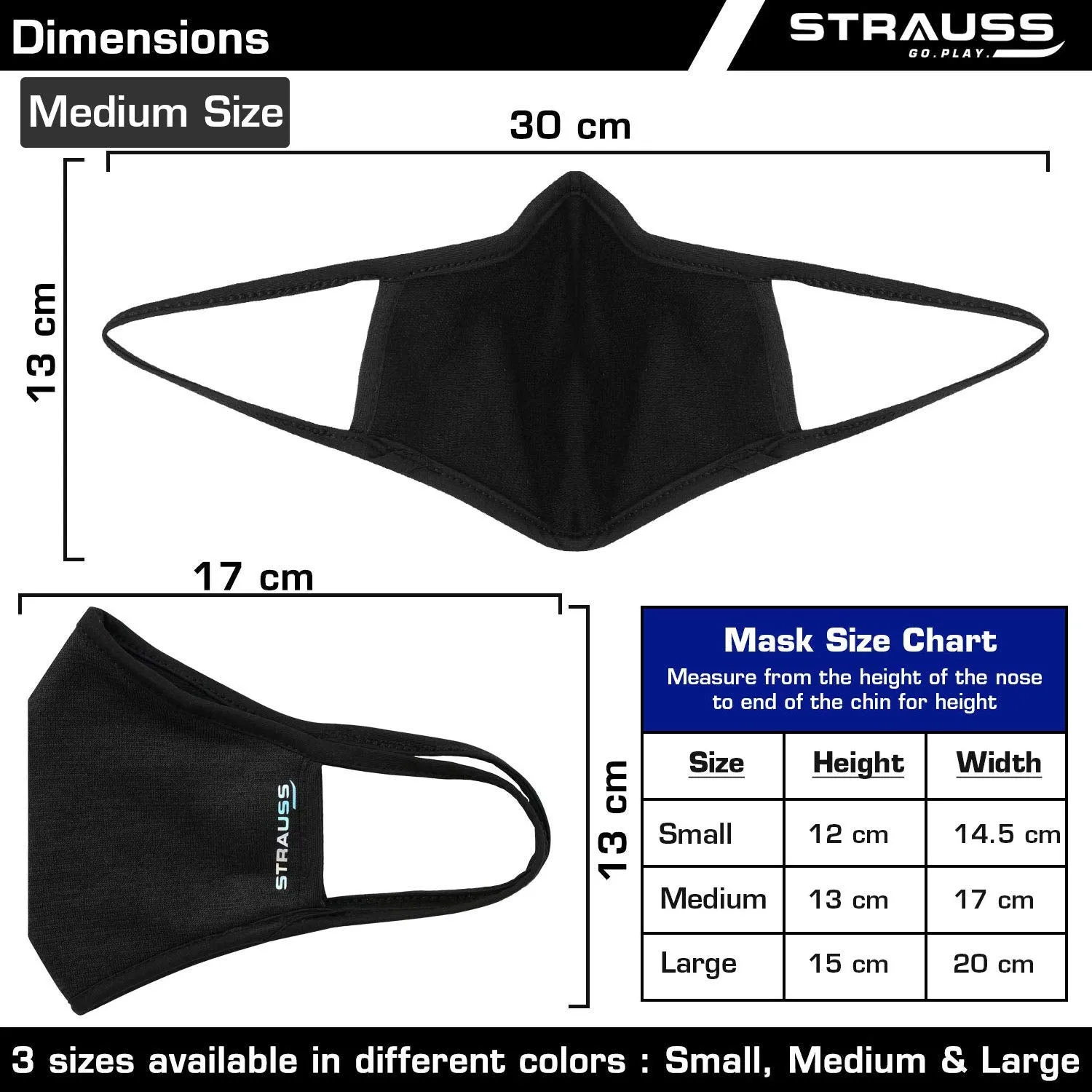 Strauss Adjustable Knee Support Patella, Free Size (Black), Pair With Face Protection Mask, Non Vent, Medium , (Black)