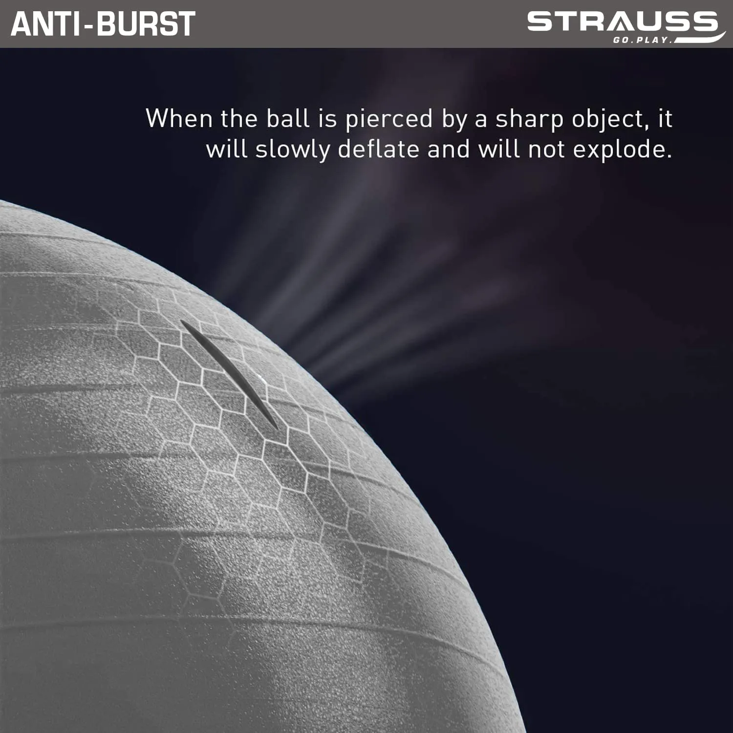 STRAUSS Anti-Burst Rubber Gym Ball with Free Foot Pump | Round Shape Swiss Ball for Exercise, Workout, Yoga, Pregnancy, Birthing, Balance & Stability, 65 cm, (Grey)