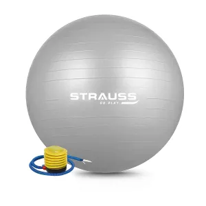 STRAUSS Anti-Burst Rubber Gym Ball with Free Foot Pump | Round Shape Swiss Ball for Exercise, Workout, Yoga, Pregnancy, Birthing, Balance & Stability, 65 cm, (Grey)