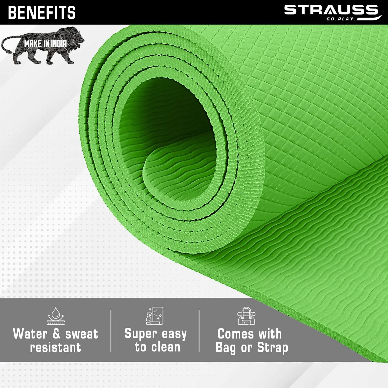 Strauss Anti Skid EVA Yoga Mat with Carry Strap, 6mm, (Green)