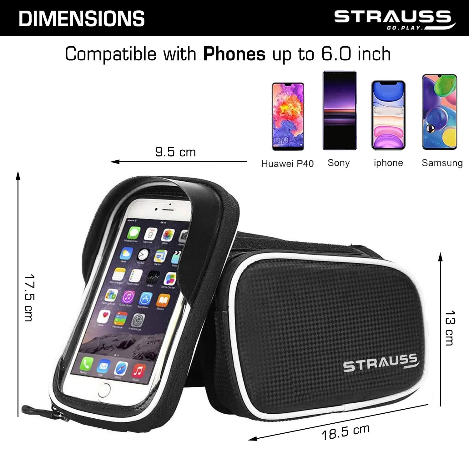 Strauss Bicycle Frame Bag, (Black) and Cycle/Bicycle/Helmet Multi Purpose Number Lock, (Black)