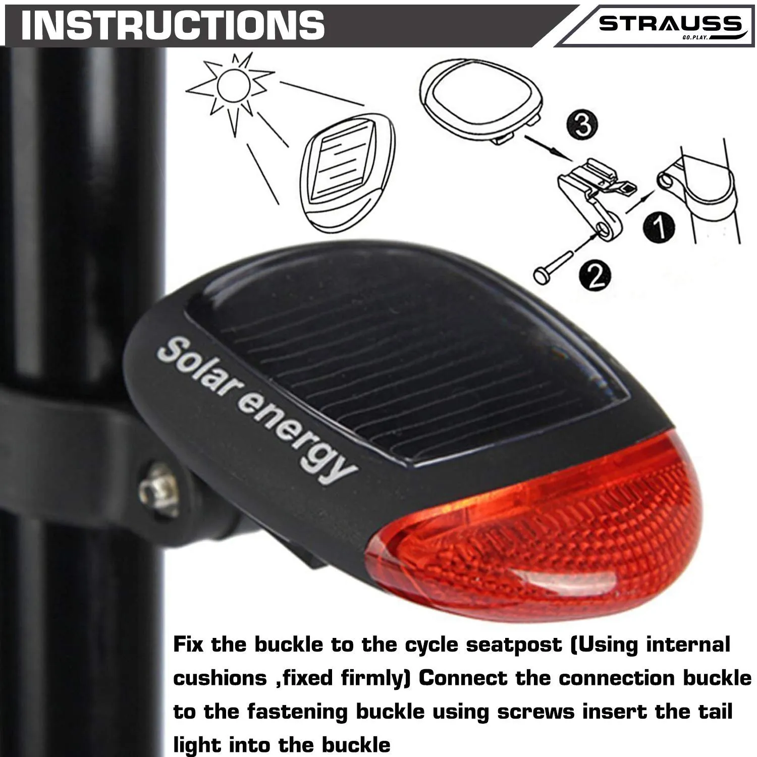 Strauss Bicycle Solar Tail Light and Bicycle Flash Tail Light with Laser (Black)