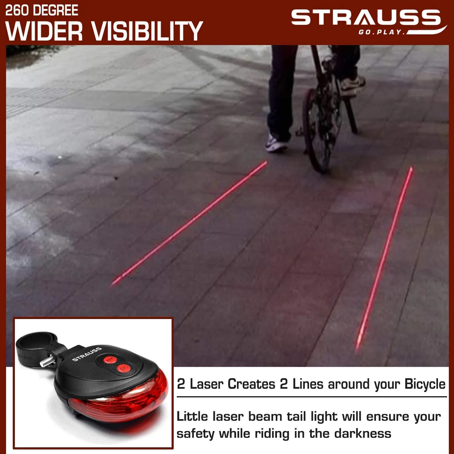 Strauss Bicycle Solar Tail Light and Bicycle Flash Tail Light with Laser (Black)