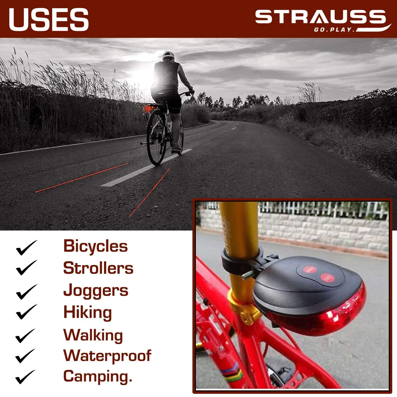 Strauss Bicycle Solar Tail Light and Bicycle Flash Tail Light with Laser (Black)