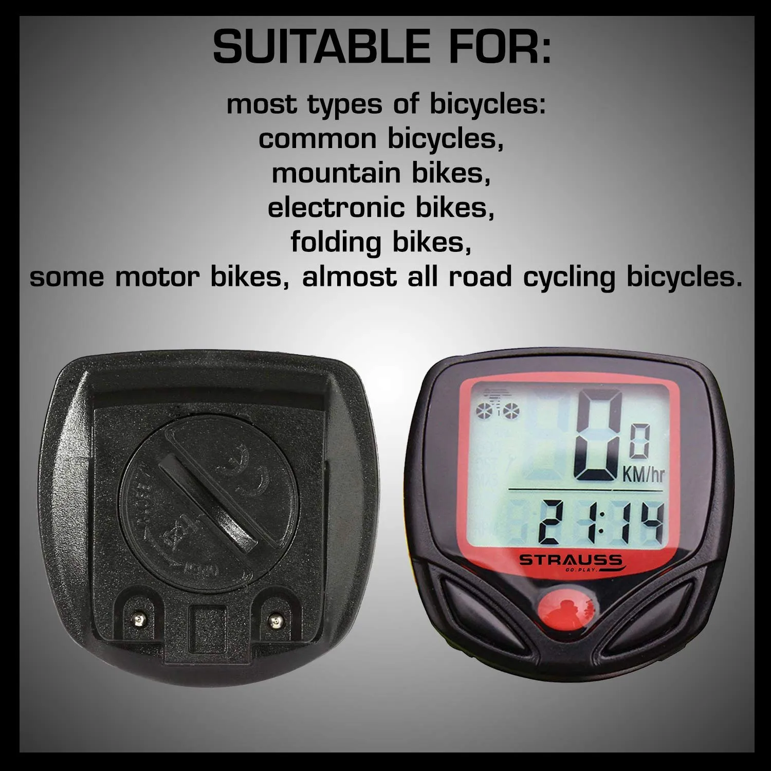 Strauss Bicycle Solar Tail Light and Bicycle Speedometer, (Black/Red)