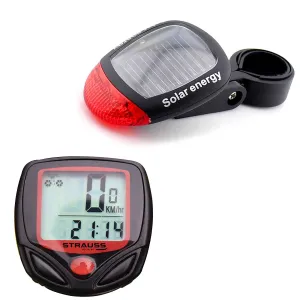 Strauss Bicycle Solar Tail Light and Bicycle Speedometer, (Black/Red)