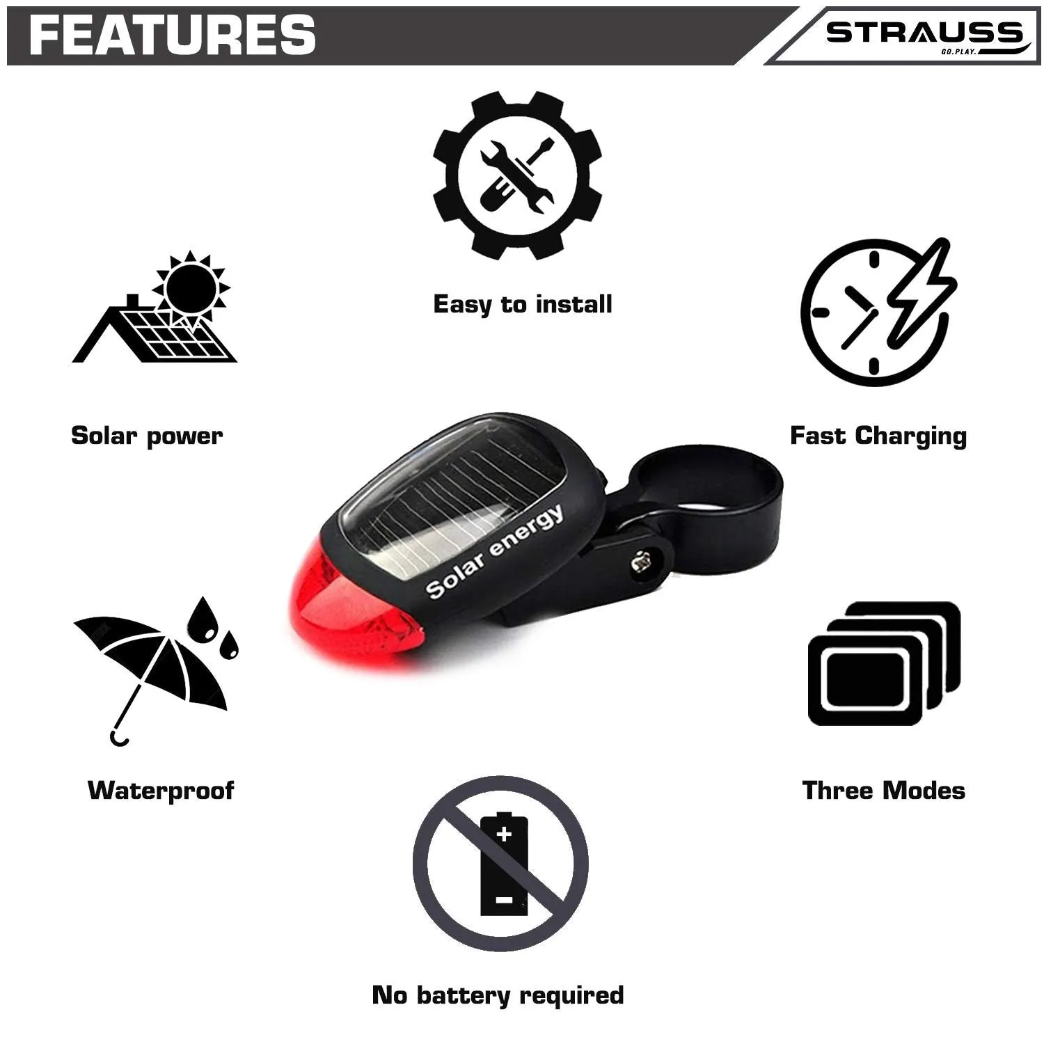 Strauss Bicycle Solar Tail Light and Bicycle Speedometer, (Black/Red)