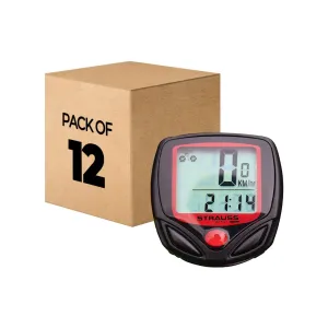 Strauss Bicycle Speedometer, (Black/Red) Pack of 12