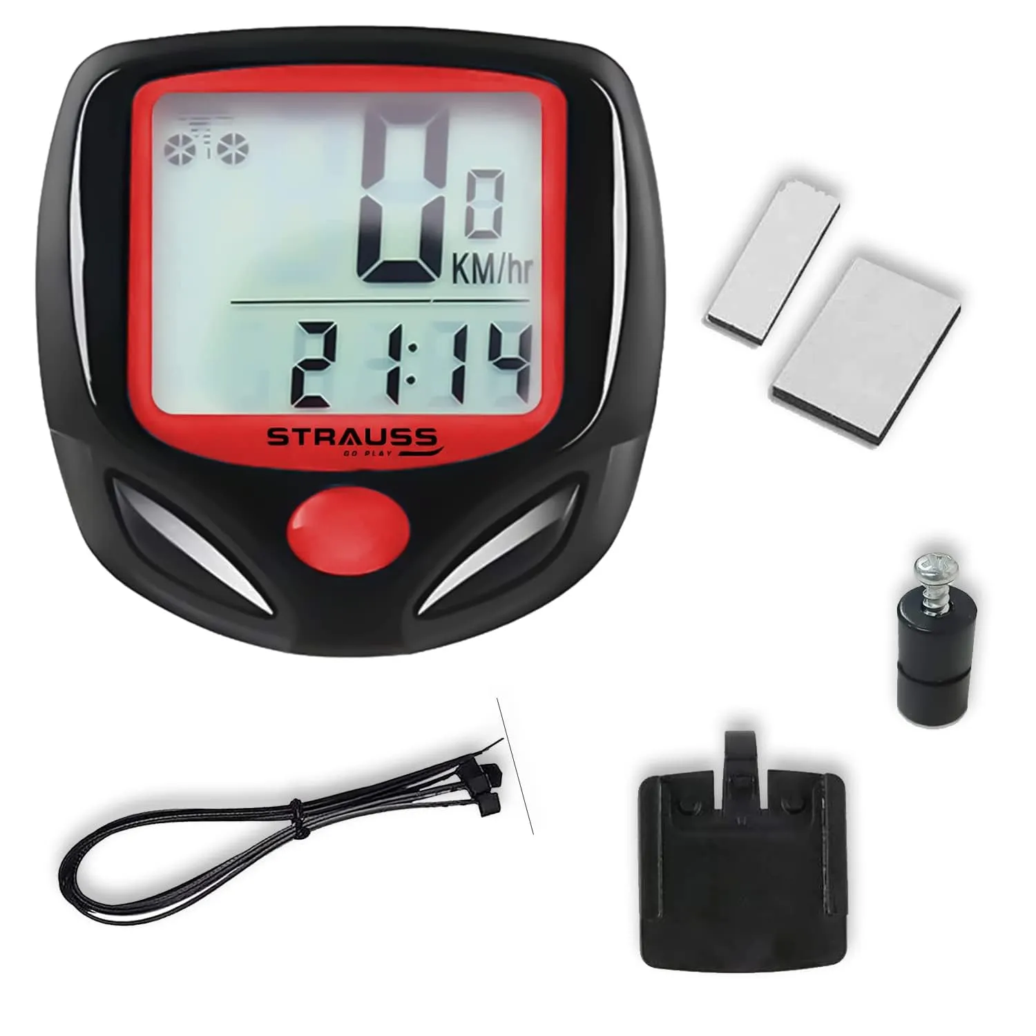 Strauss Bicycle Speedometer, (Black/Red) Pack of 12