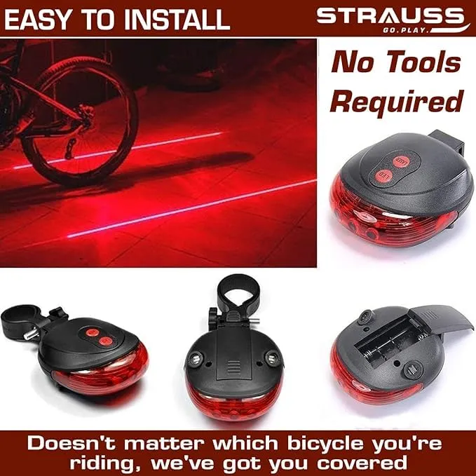 Strauss Bicycle Tail Lights | Headlights| Ultra Bright Waterproof Bicycle Tail Lights | Light Set with Led Light | Tail Clip Light Lamp |Taillight Set | Pack of 3