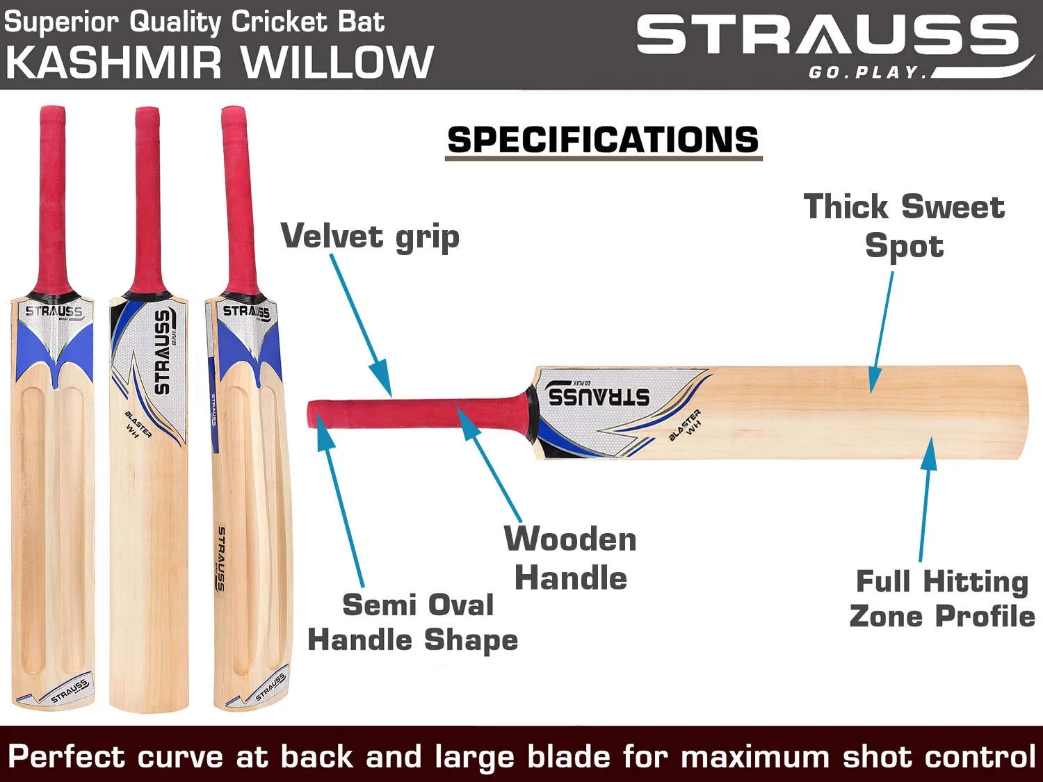 Strauss Blaster Scoop Tennis Cricket Bat,Plain, (Wooden Handle)