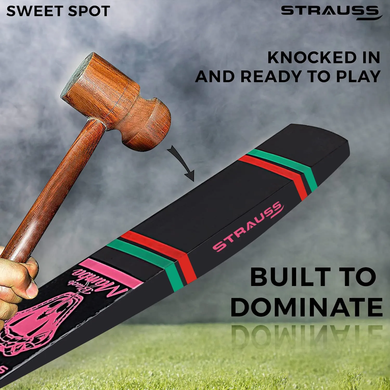 Strauss Cricket Bat | Edition: Black Mamba | Kashmir Willow | Black Mamba Tennis Cricket Bat | Full Size | Color: Black | Tennis Ball Cricket Bat