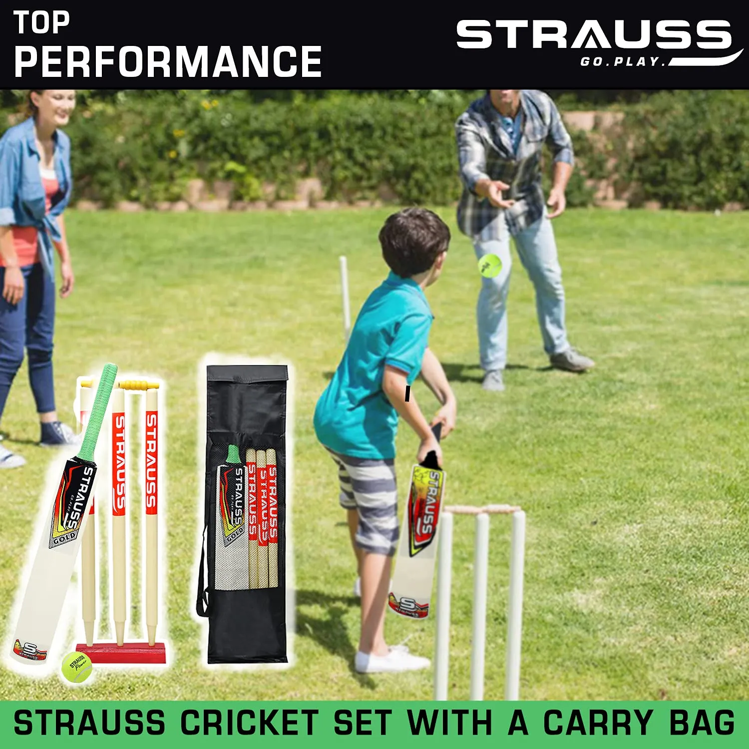 Strauss Cricket Kit, Size- 6 (Popular Willow bat 3 Stumps Holder 1 Ball Carry Bag)