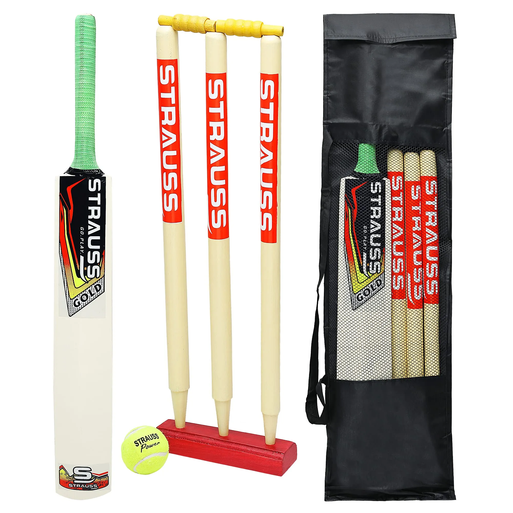 Strauss Cricket Kit, Size- 6 (Popular Willow bat 3 Stumps Holder 1 Ball Carry Bag)