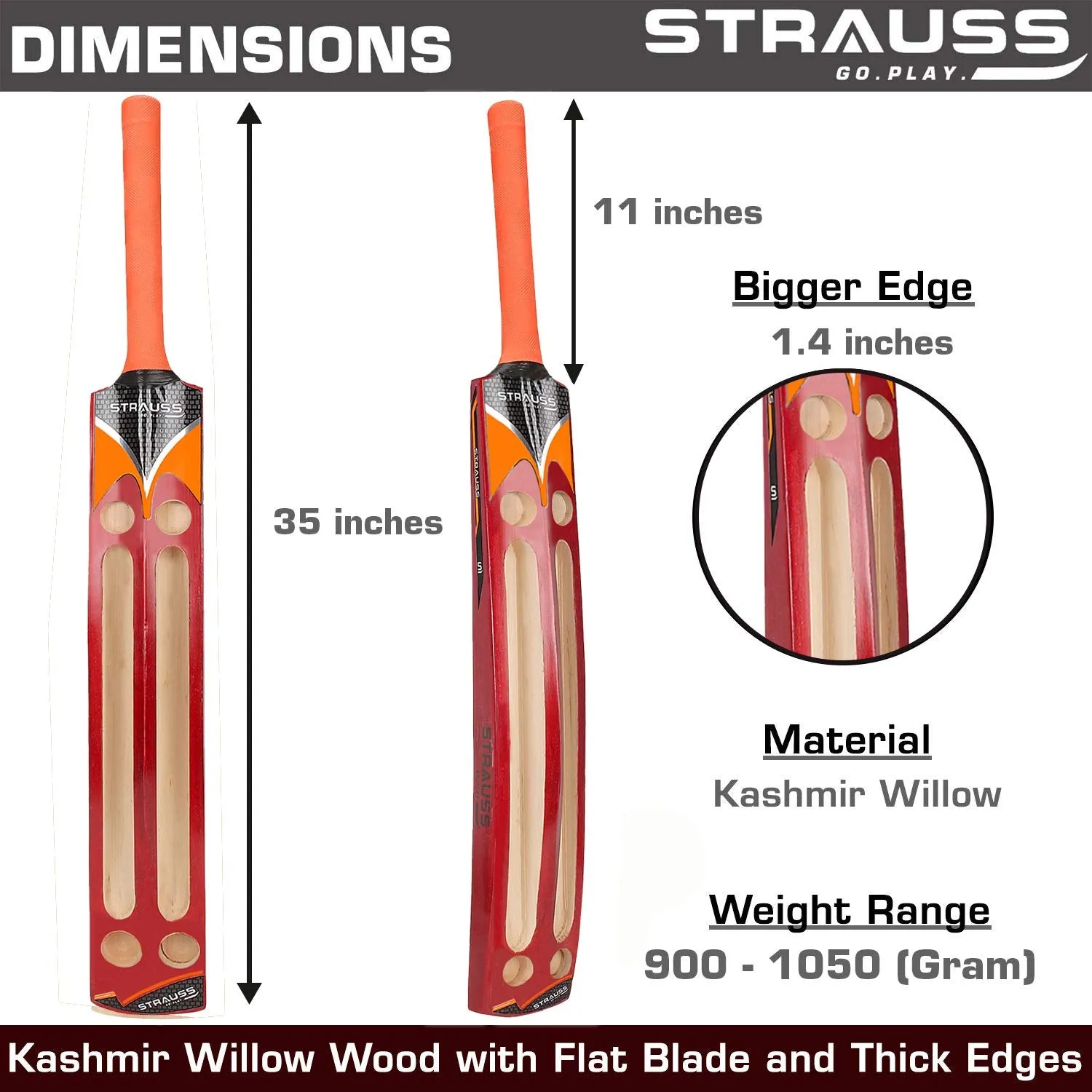 Strauss Knockout Scoop Tennis Cricket Bat,Full Duco,Red, (Singapur Handle)