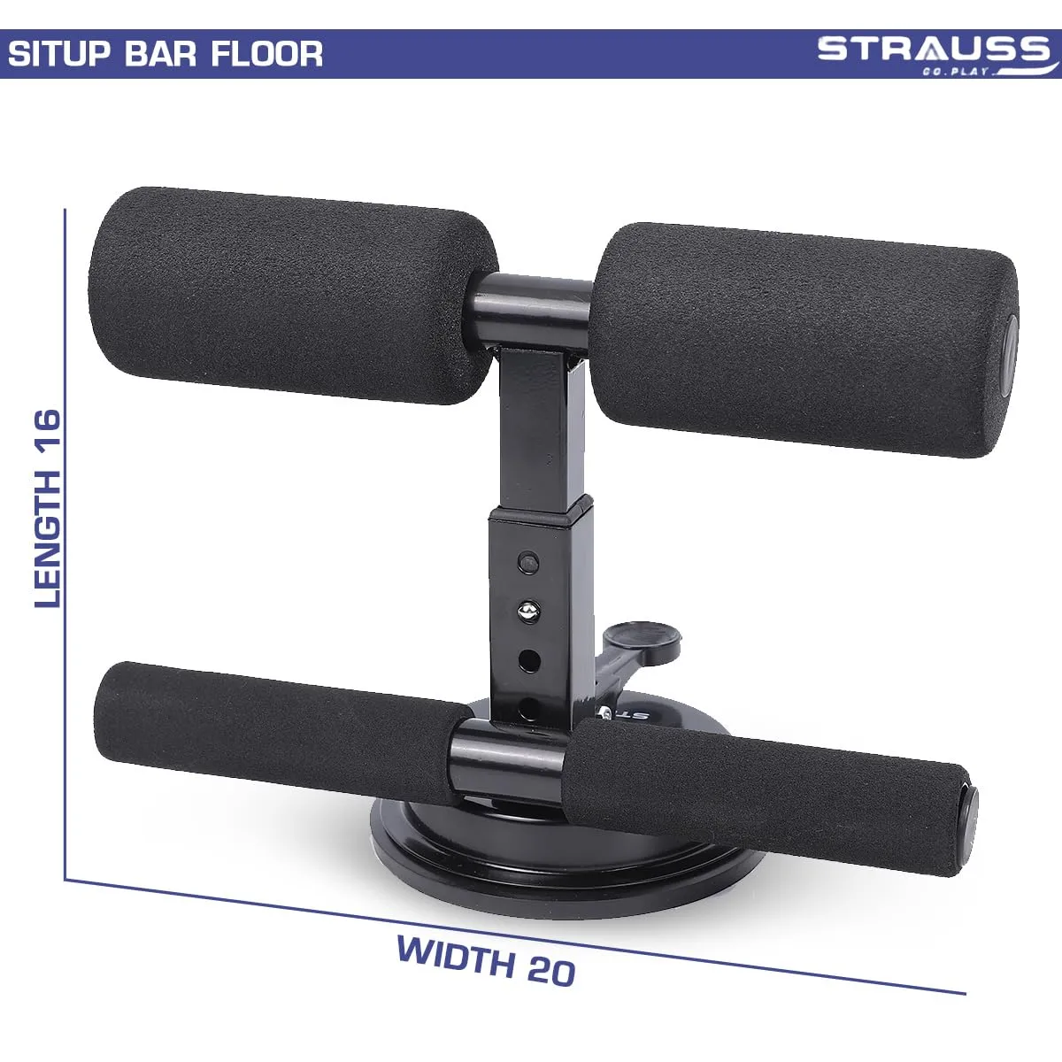 STRAUSS Sit-Up Bar | Portable Sit Up Bar With Foam Handle and Rubber Suction | Sit-ups and Push-ups Assistant Device For Weight Loss | Ideal For Abs Home Workout & Abdominal Curl Exercise Trainer,(Black)