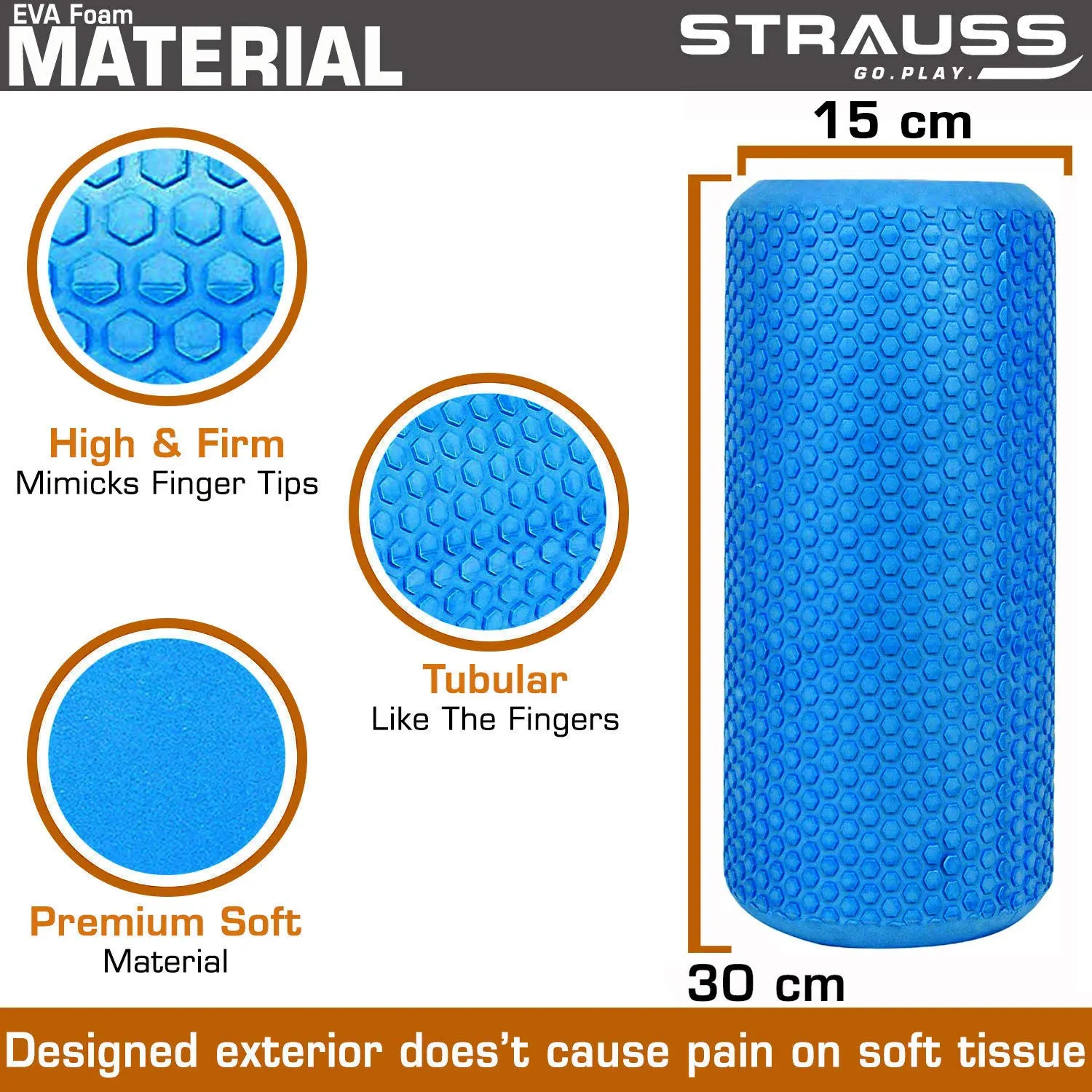 Strauss Yoga Foam Roller, 30cm (Blue) and Foot/Hand Massage Roller