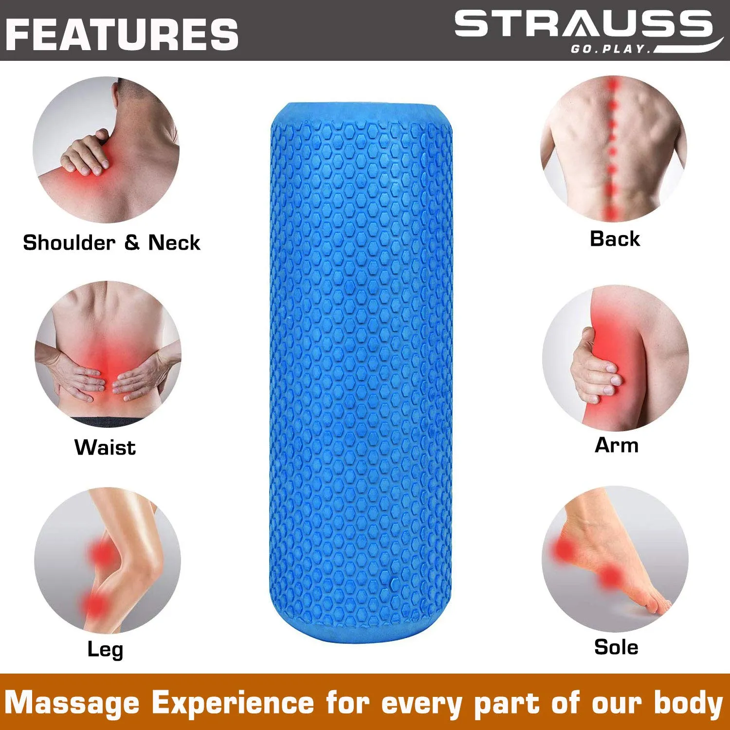 Strauss Yoga Foam Roller, 30cm (Blue) and Foot/Hand Massage Roller